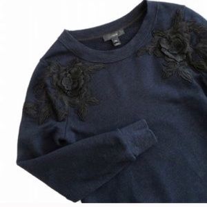 J. Crew Navy sweatshirt with flower appliqué